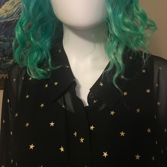 Lane Bryant Sheer Half-Button Blouse with Star Pattern - Picture 5 of 8